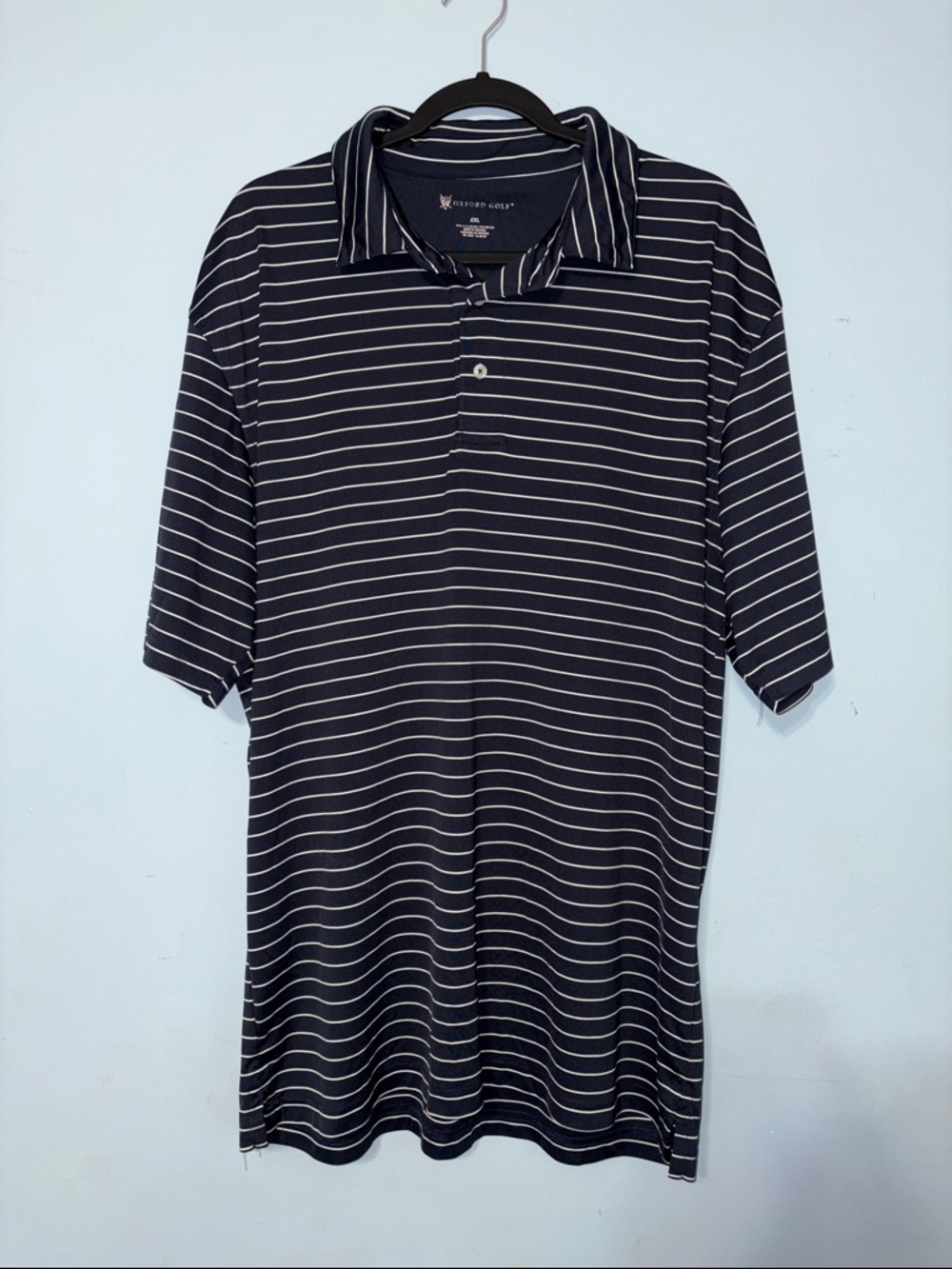 XXL Oxford Golf Striped Performance Polo Shirt - Navy & White